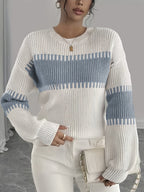 Colour-Block Striped Sweater with Relaxed Fit and Drop-Shoulder Design