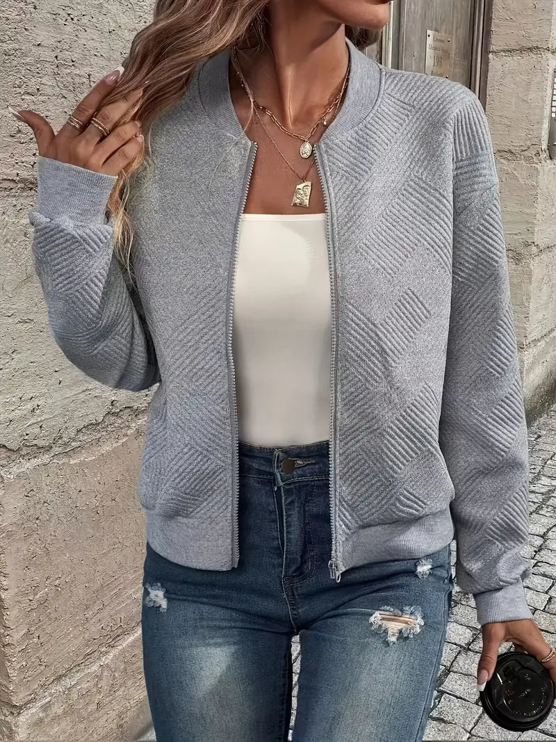 Women's Cardigan with Zip Front and Textured Pattern