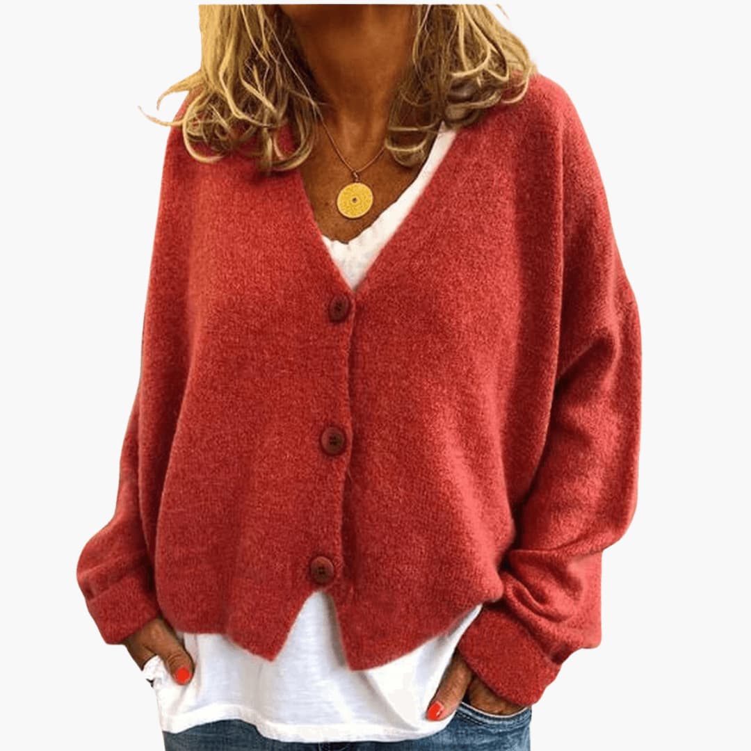 Knitted V-Neck Button Cardigan for Women with Long Sleeves and Oversized Fit
