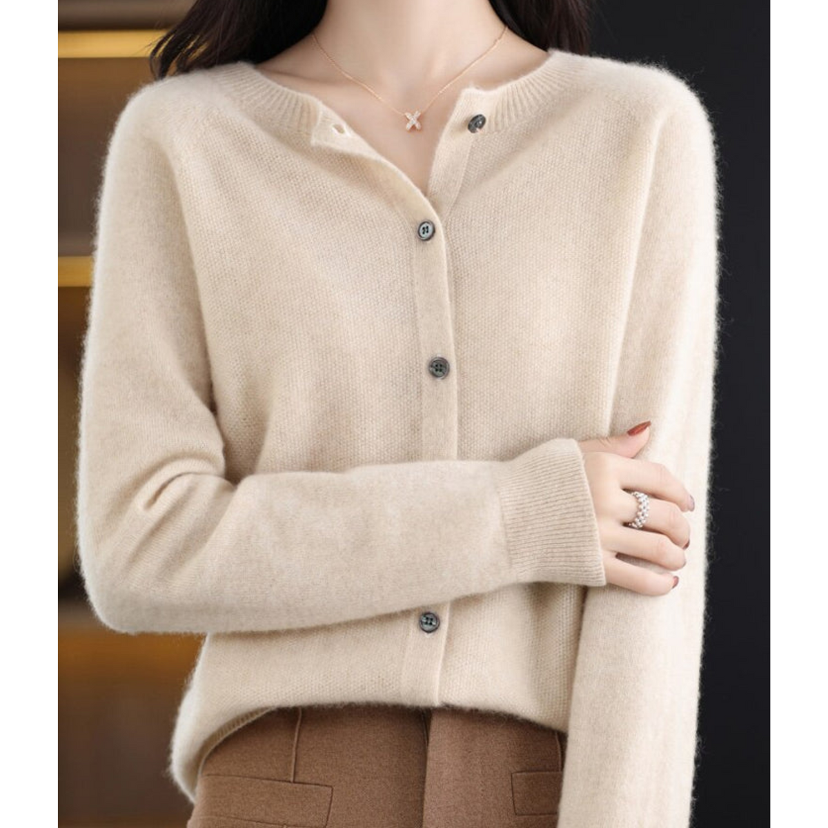 Elegant Women's V-Neck Cardigan Sweater with Button Details