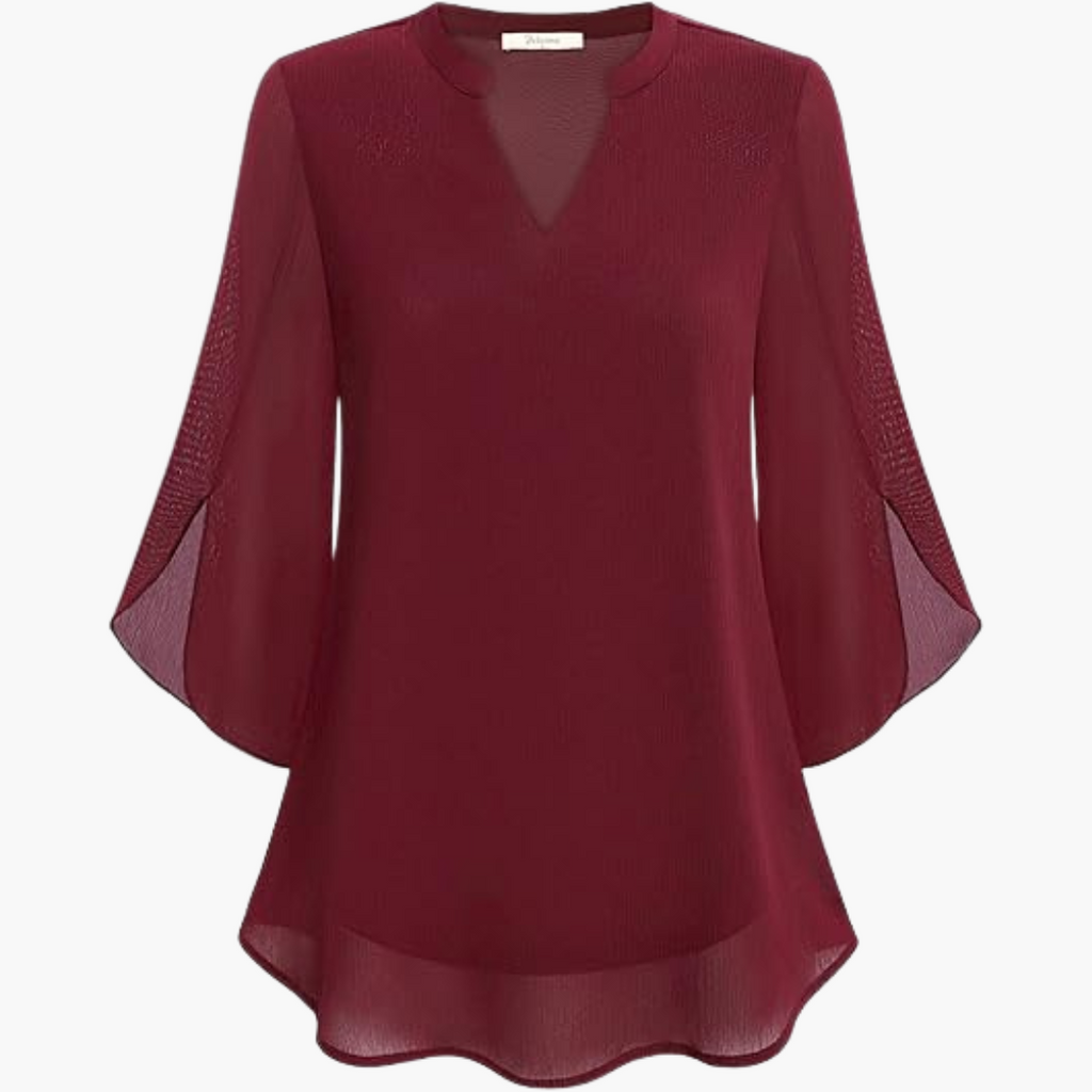 V-Neck Relaxed Fit Blouse with Flowing Sleeves for Women