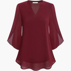 V-Neck Relaxed Fit Blouse with Flowing Sleeves for Women