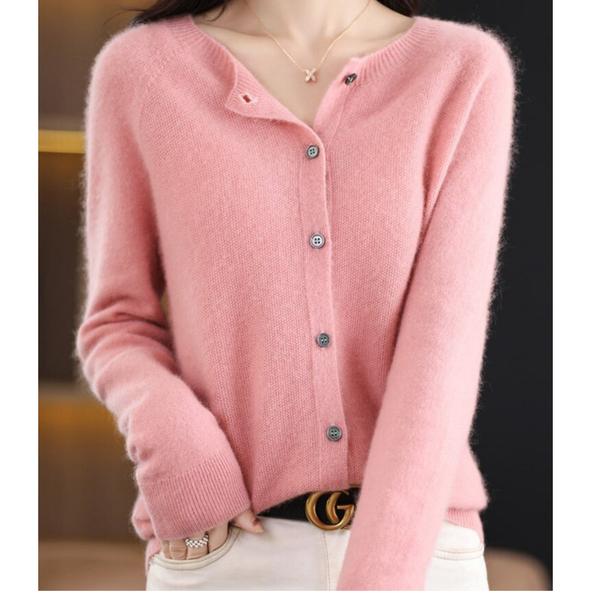 Elegant Women's V-Neck Cardigan Sweater with Button Details