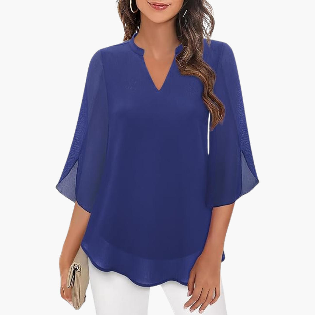 V-Neck Relaxed Fit Blouse with Flowing Sleeves for Women