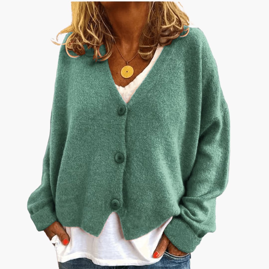 Knitted V-Neck Button Cardigan for Women with Long Sleeves and Oversized Fit