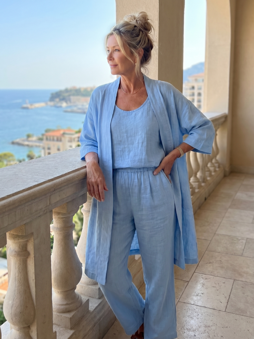 Three Piece Relaxed Top and Wide Leg Pant Set