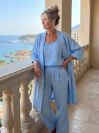 Three Piece Relaxed Top and Wide Leg Pant Set
