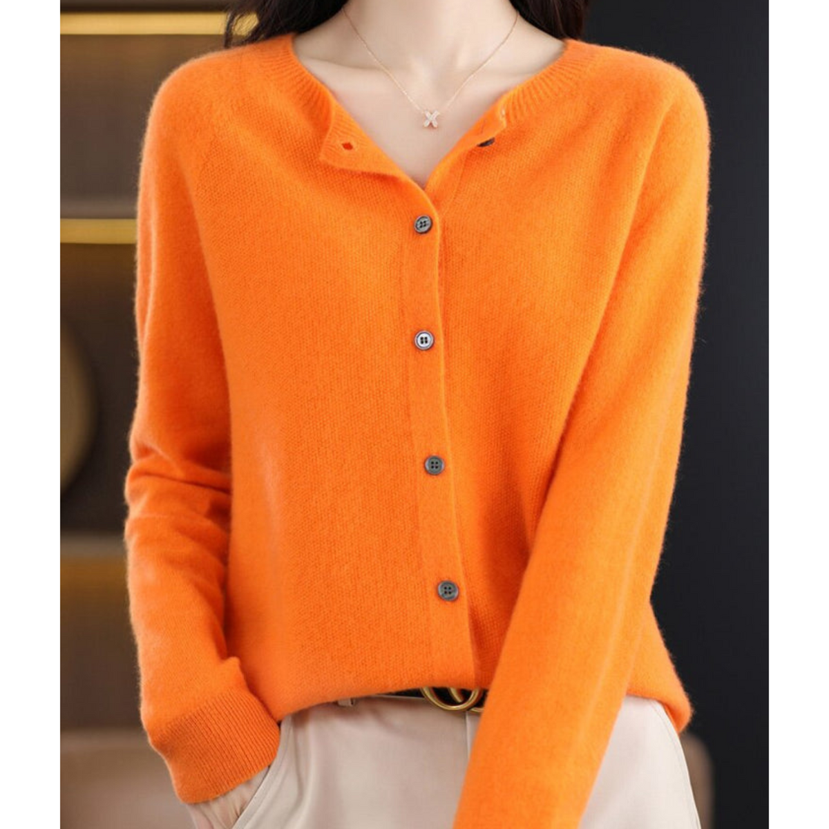 Elegant Women's V-Neck Cardigan Sweater with Button Details