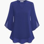 V-Neck Relaxed Fit Blouse with Flowing Sleeves for Women