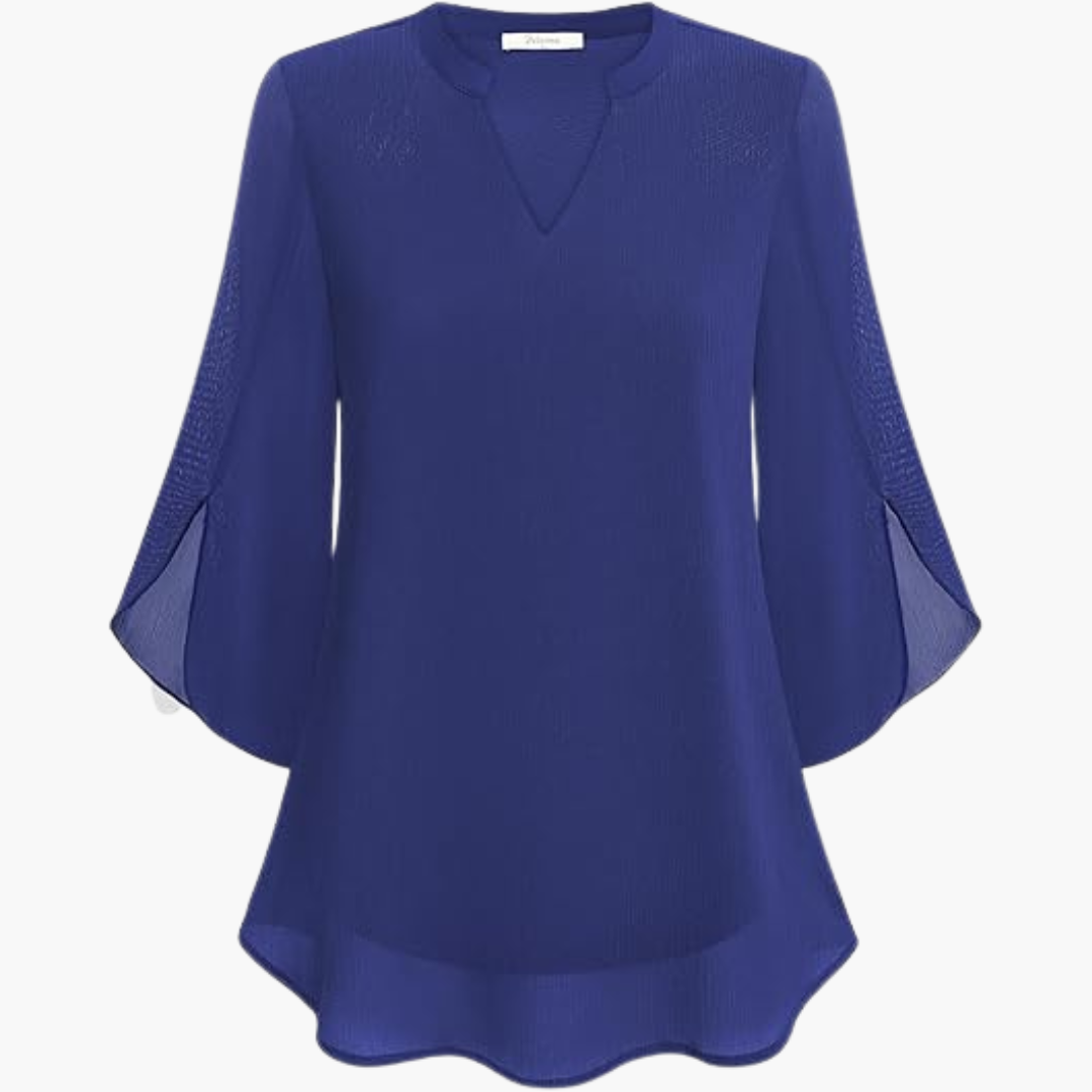 V-Neck Relaxed Fit Blouse with Flowing Sleeves for Women