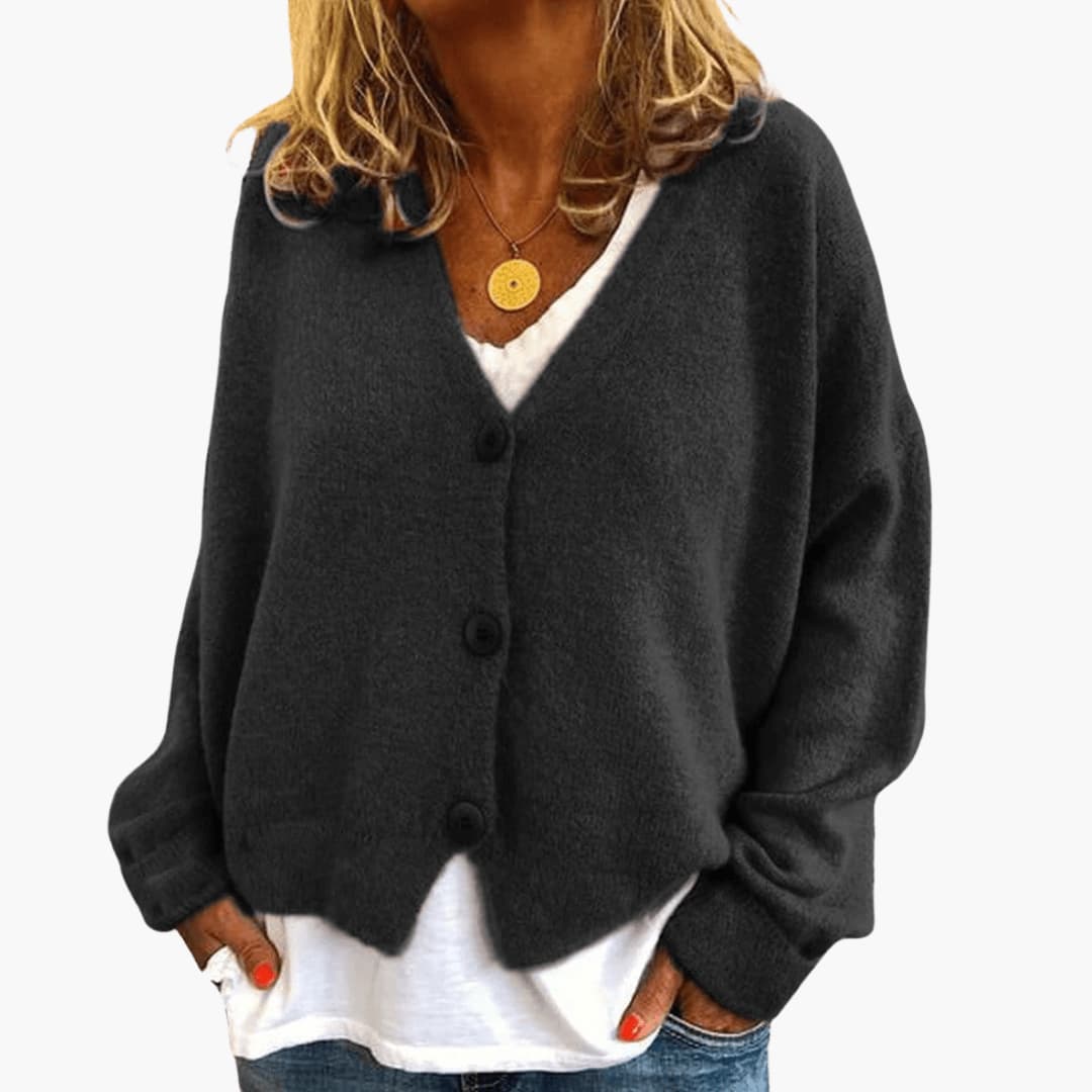 Knitted V-Neck Button Cardigan for Women with Long Sleeves and Oversized Fit