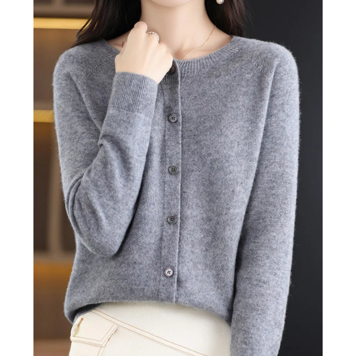 Elegant Women's V-Neck Cardigan Sweater with Button Details