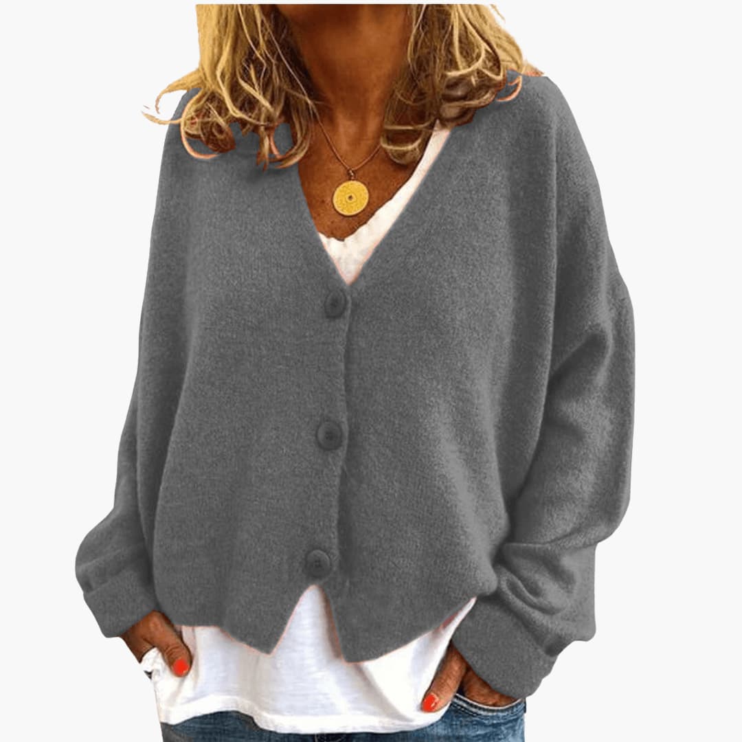 Knitted V-Neck Button Cardigan for Women with Long Sleeves and Oversized Fit