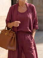 Three Piece Relaxed Top and Wide Leg Pant Set