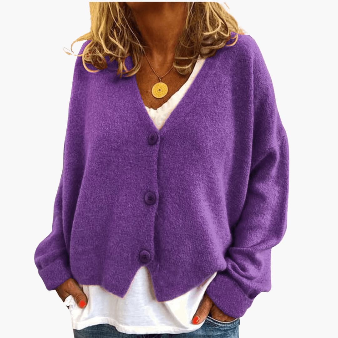 Knitted V-Neck Button Cardigan for Women with Long Sleeves and Oversized Fit