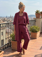 Three Piece Relaxed Top and Wide Leg Pant Set