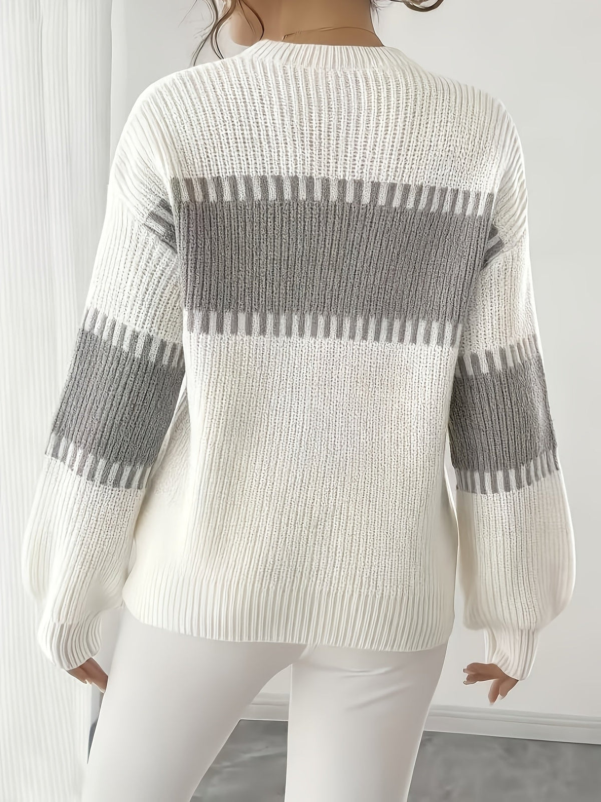 Colour-Block Striped Sweater with Relaxed Fit and Drop-Shoulder Design