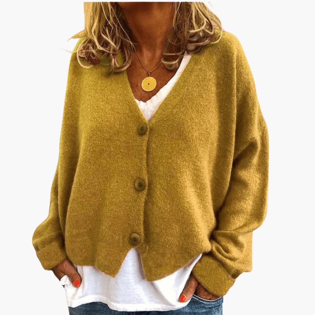 Knitted V-Neck Button Cardigan for Women with Long Sleeves and Oversized Fit