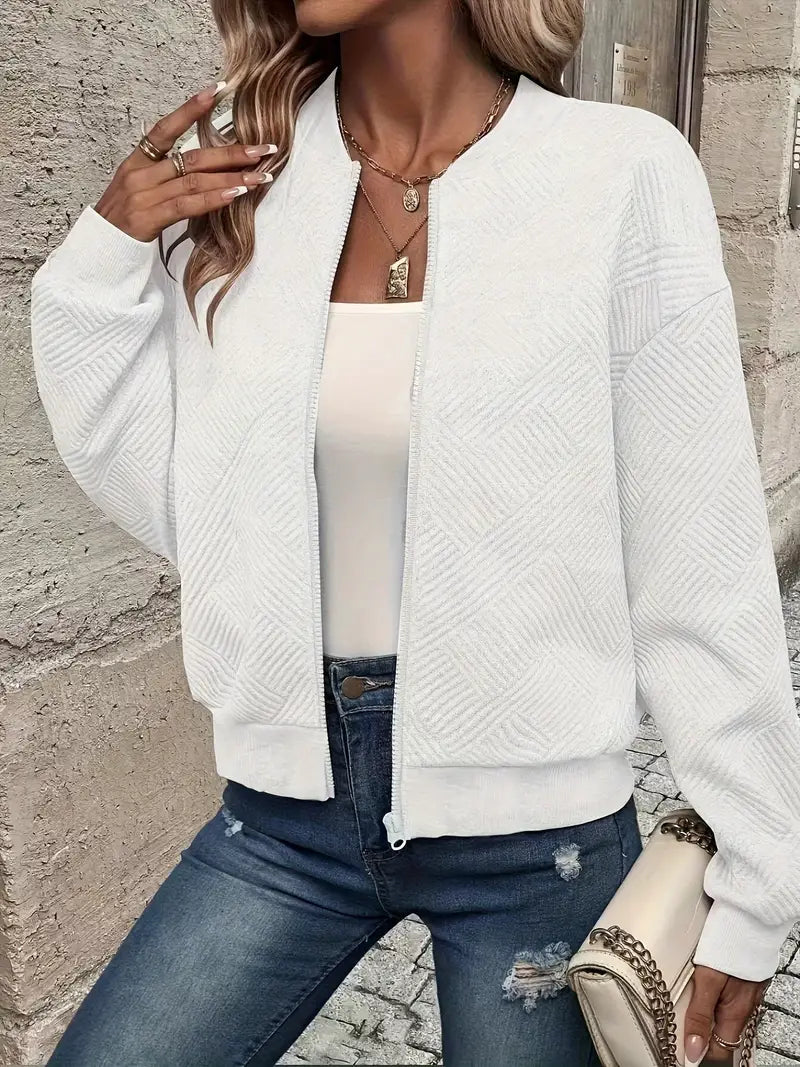 Women's Cardigan with Zip Front and Textured Pattern