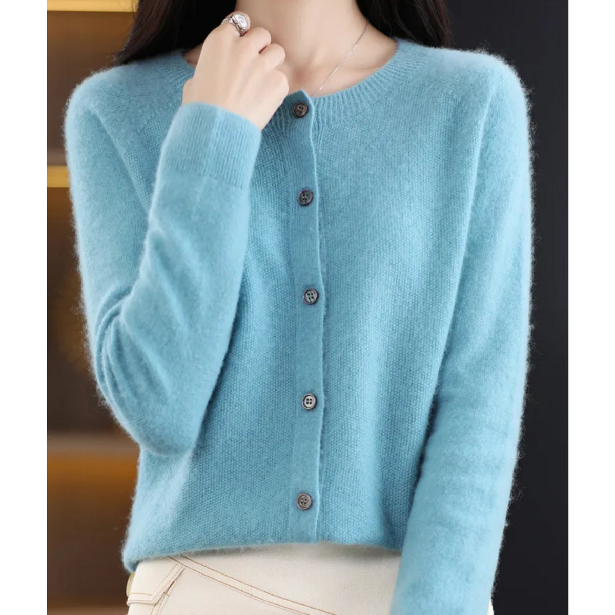 Elegant Women's V-Neck Cardigan Sweater with Button Details