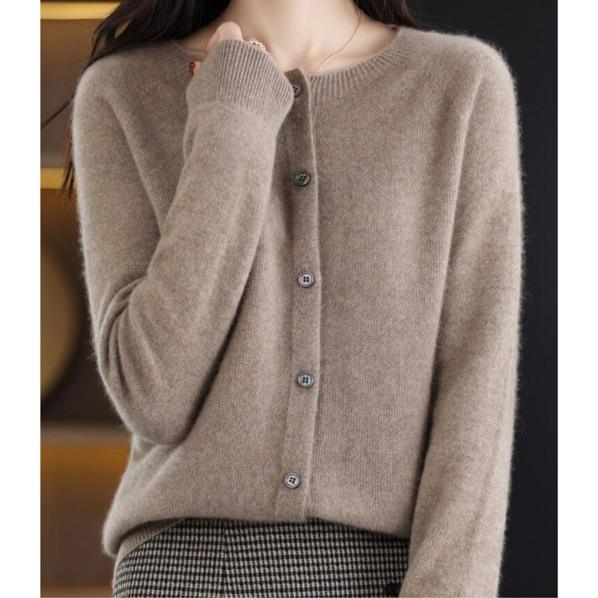 Elegant Women's V-Neck Cardigan Sweater with Button Details