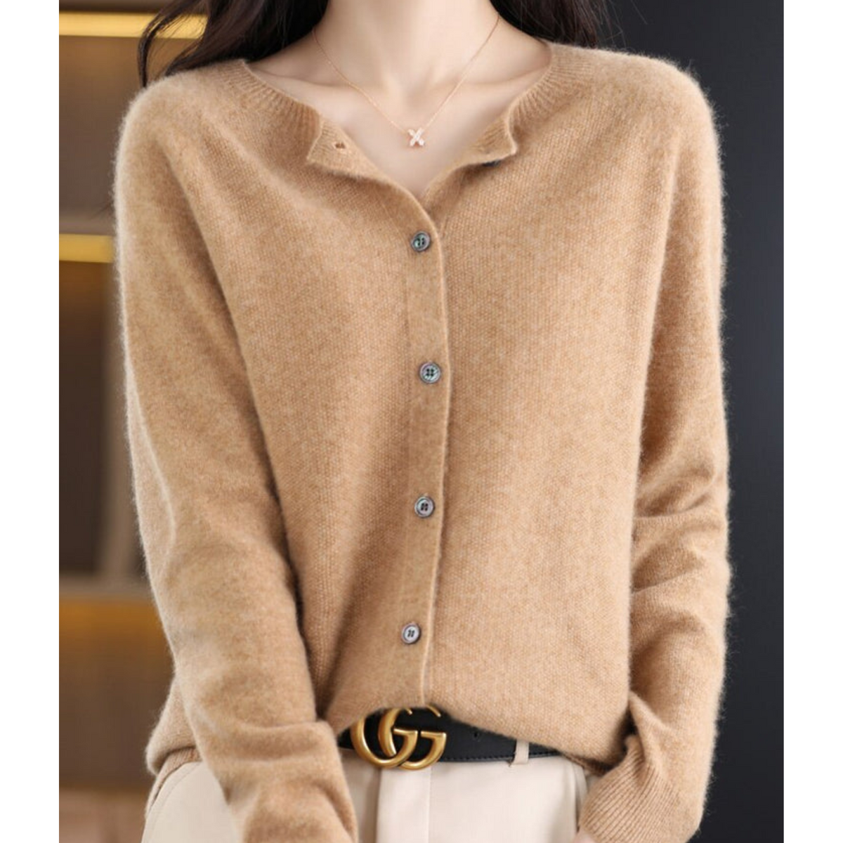 Elegant Women's V-Neck Cardigan Sweater with Button Details