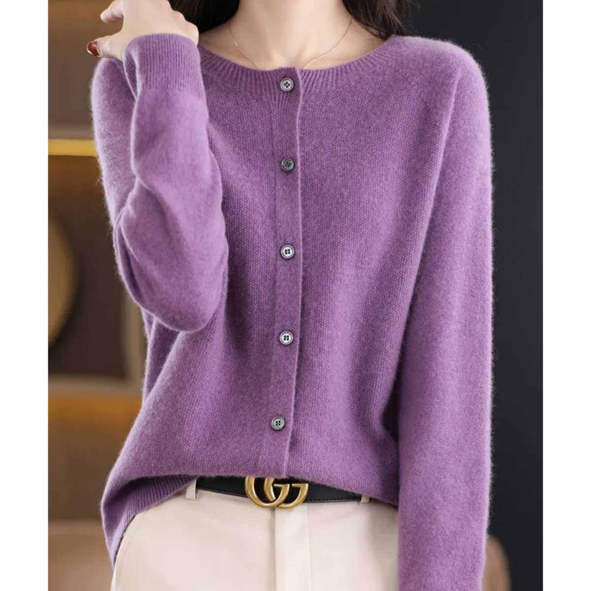 Elegant Women's V-Neck Cardigan Sweater with Button Details