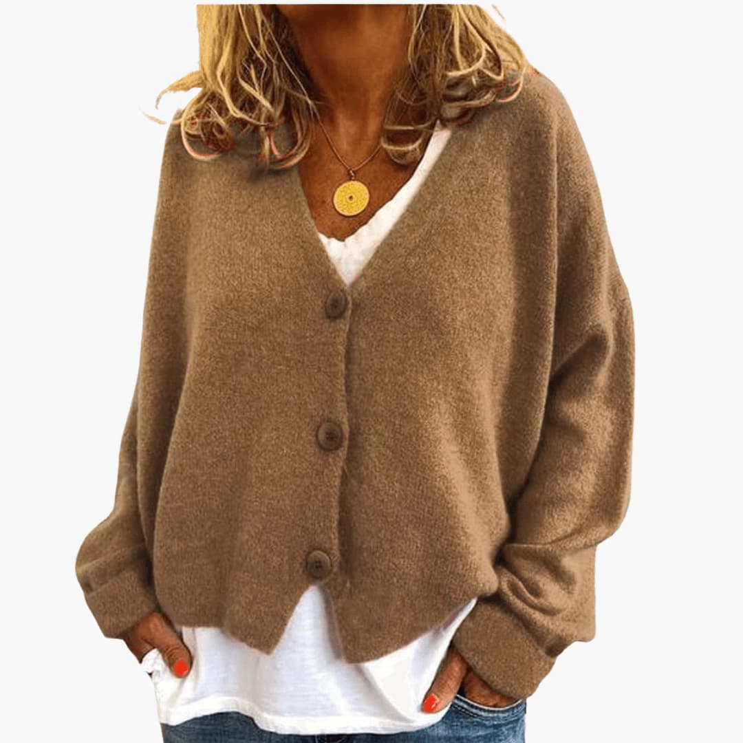 Knitted V-Neck Button Cardigan for Women with Long Sleeves and Oversized Fit
