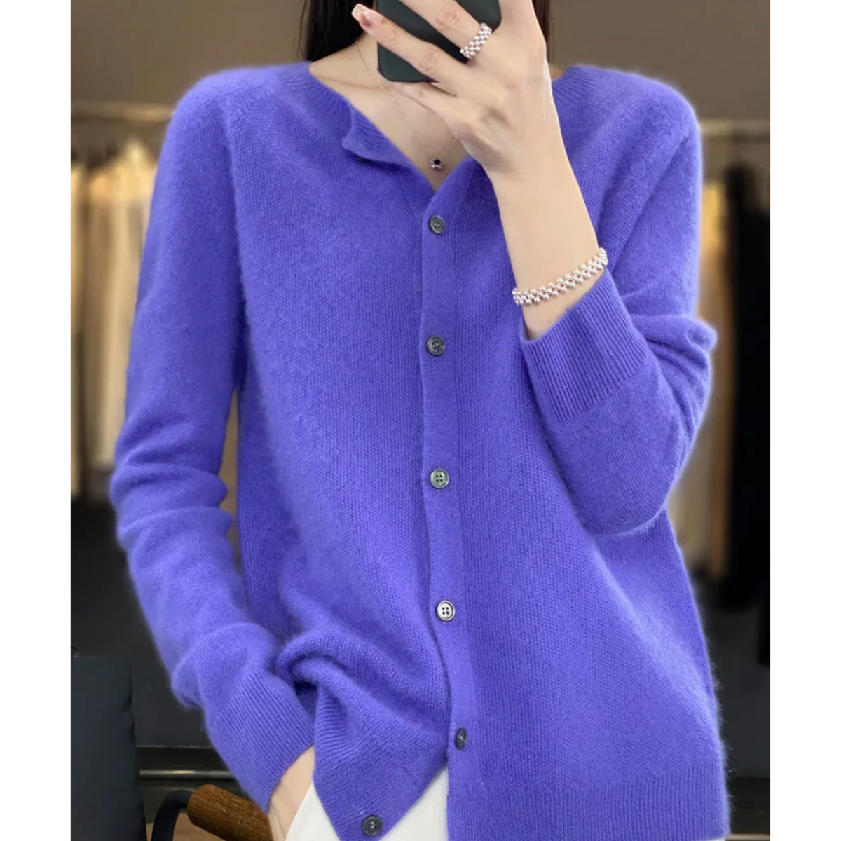 Elegant Women's V-Neck Cardigan Sweater with Button Details