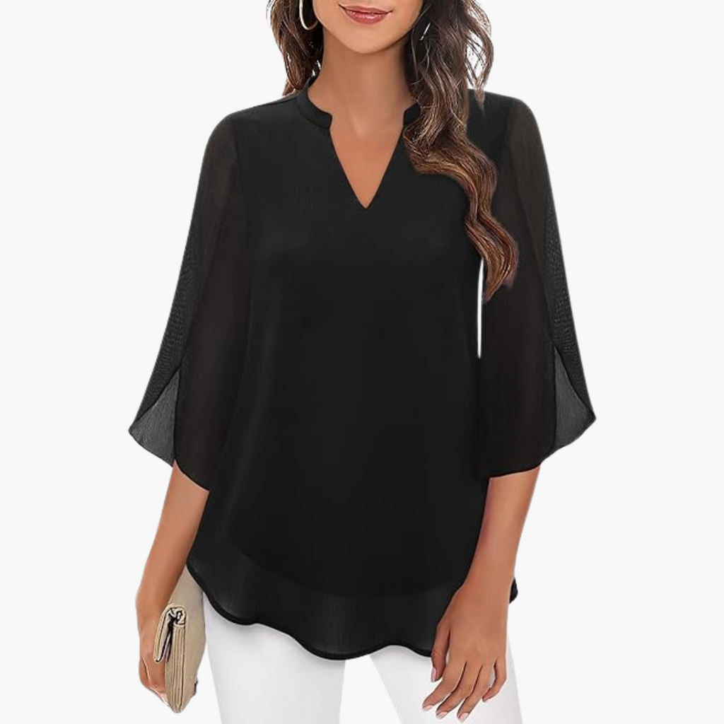 V-Neck Relaxed Fit Blouse with Flowing Sleeves for Women