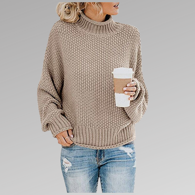 Women's Sweater with Turtleneck and Chunky Knit Pattern