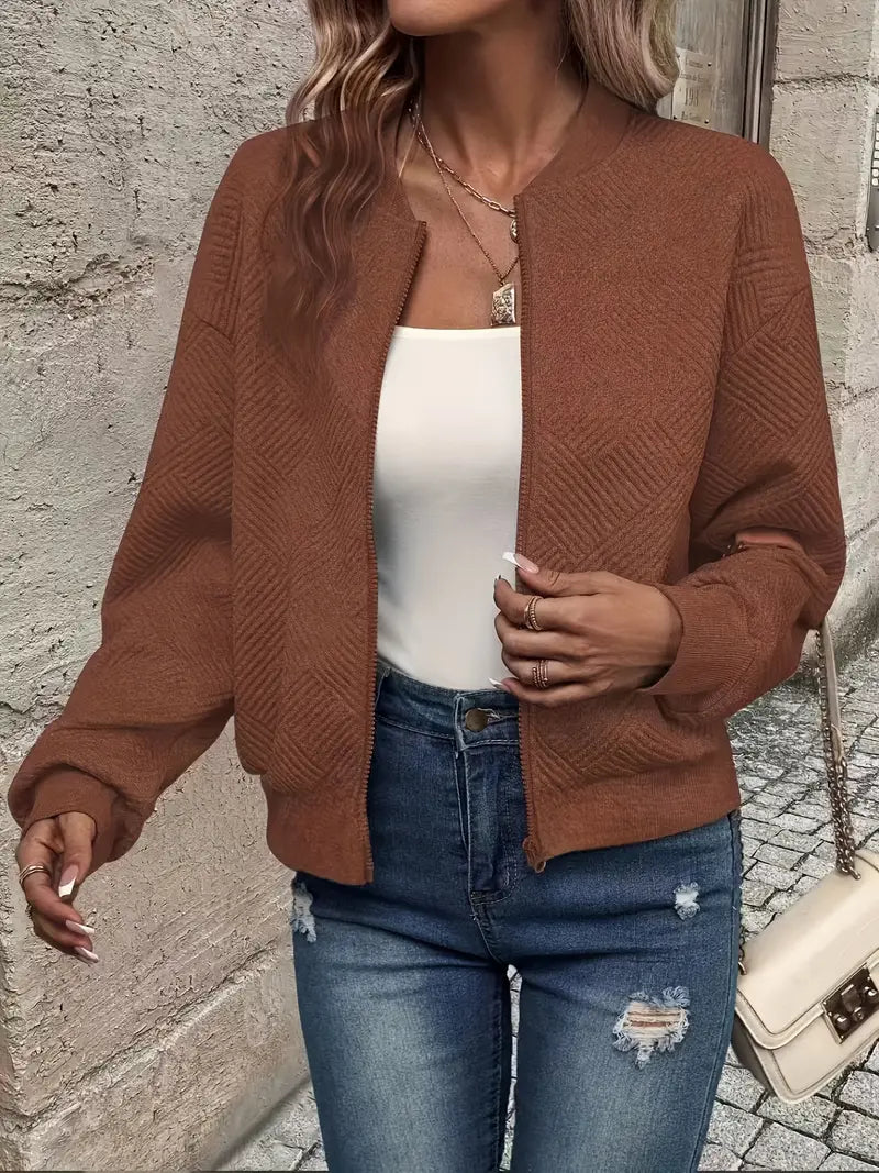 Women's Cardigan with Zip Front and Textured Pattern