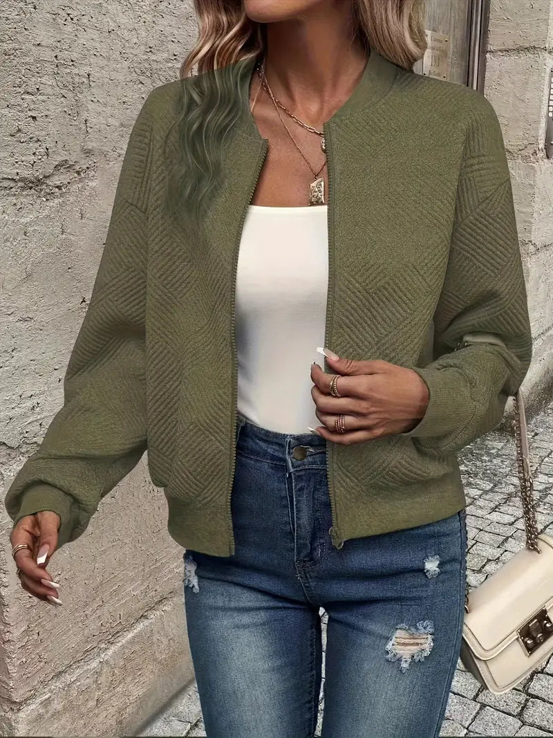 Women's Cardigan with Zip Front and Textured Pattern