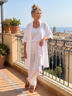 Three Piece Relaxed Top and Wide Leg Pant Set