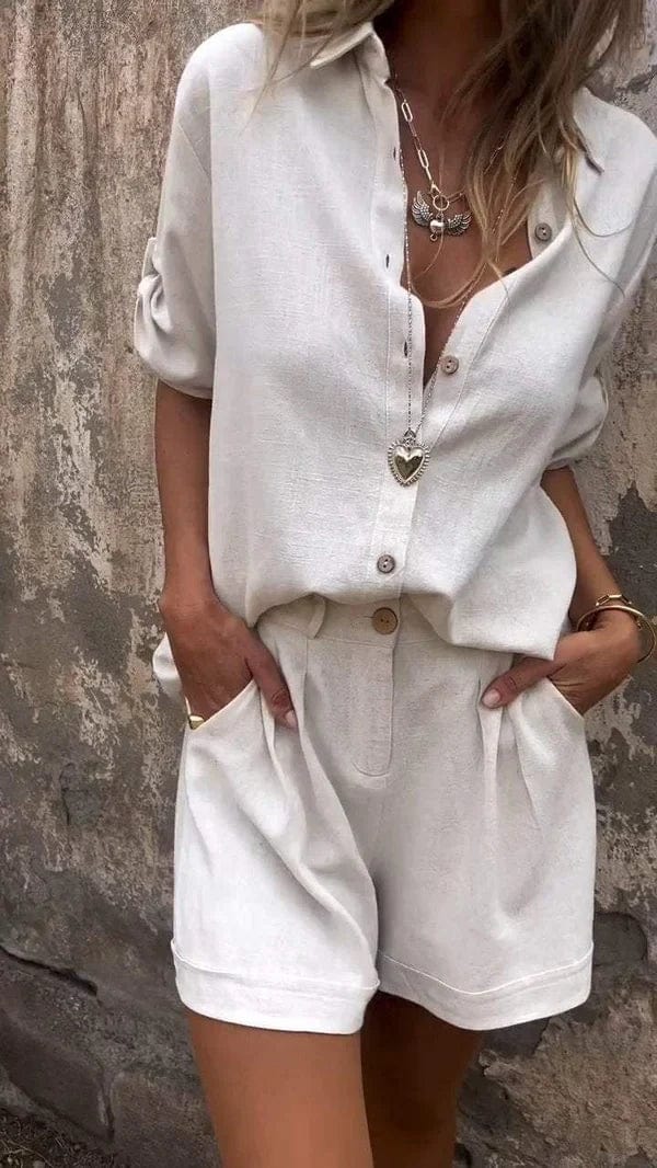 Terracotta Linen Short Jumpsuit for Women – Airy Design and Elegant Summer Style