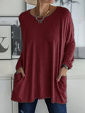 Women's Long Sleeve Shirt with Crew Neck and Side Pockets