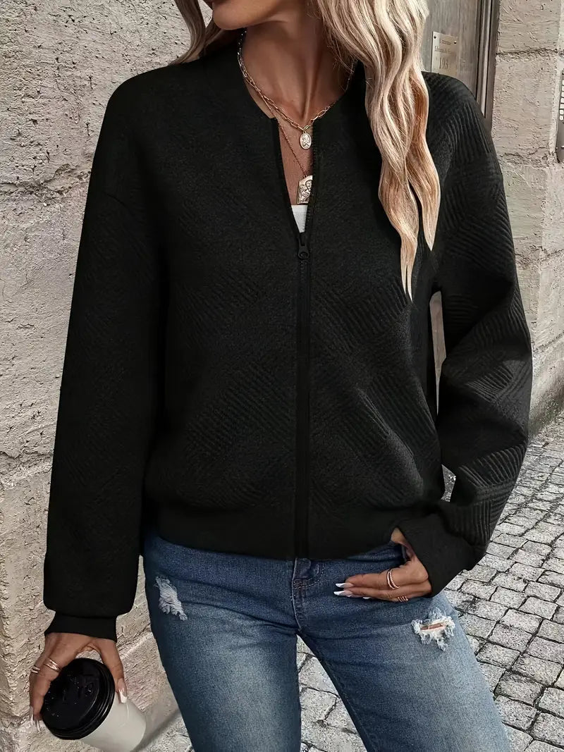 Women's Cardigan with Zip Front and Textured Pattern