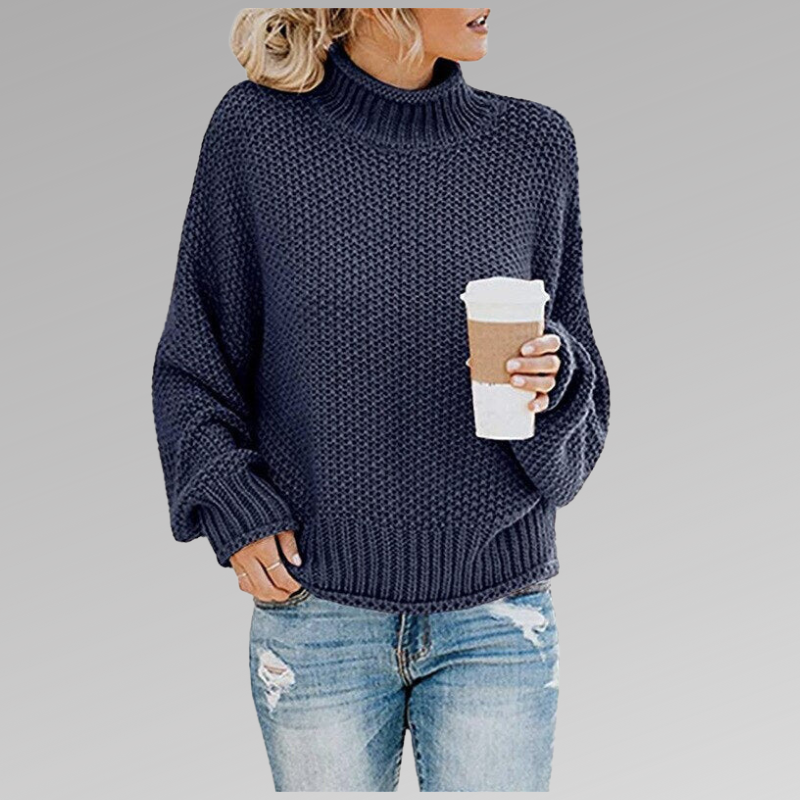 Women's Sweater with Turtleneck and Chunky Knit Pattern