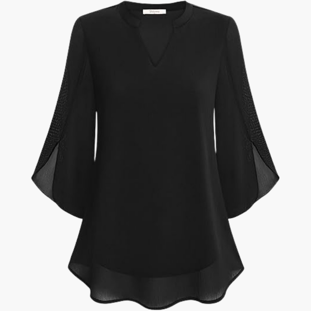 V-Neck Relaxed Fit Blouse with Flowing Sleeves for Women