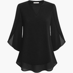 V-Neck Relaxed Fit Blouse with Flowing Sleeves for Women