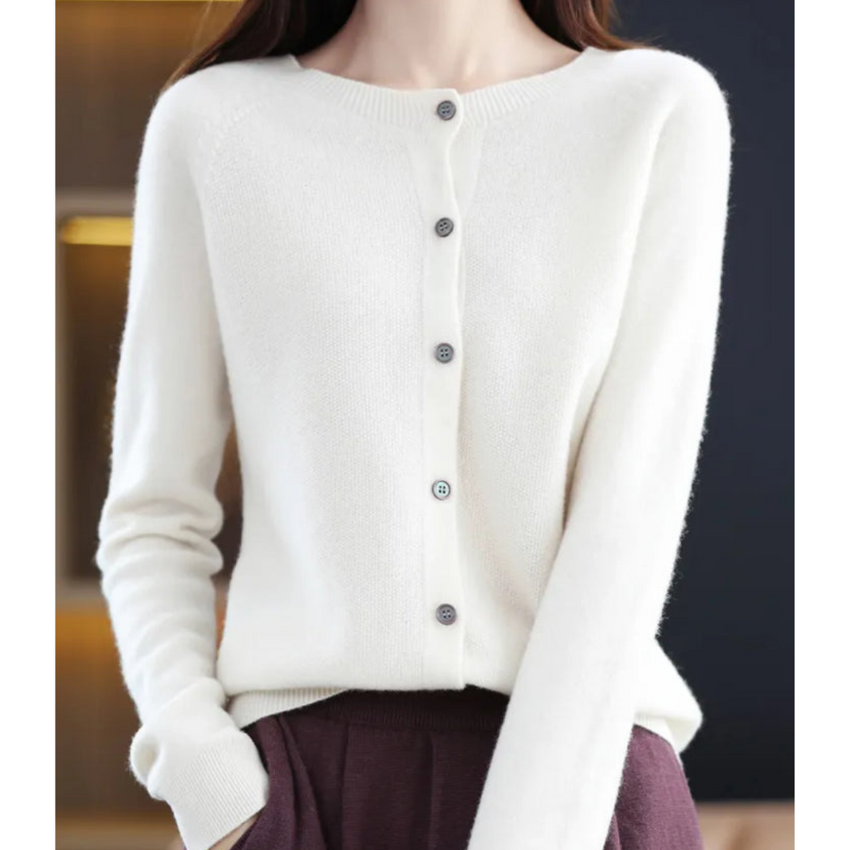 Elegant Women's V-Neck Cardigan Sweater with Button Details