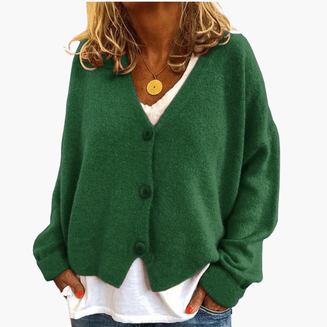 Knitted V-Neck Button Cardigan for Women with Long Sleeves and Oversized Fit