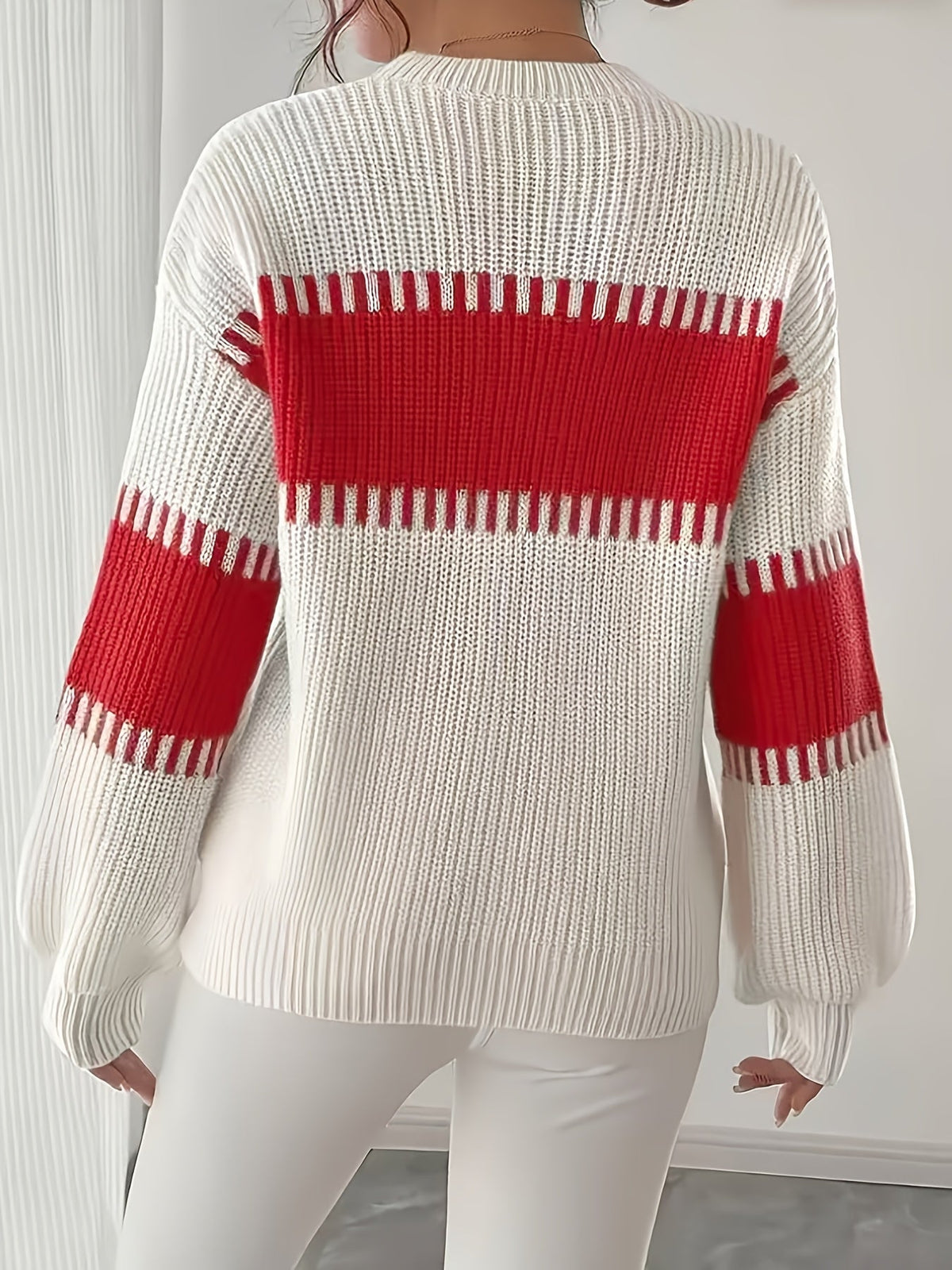 Colour-Block Striped Sweater with Relaxed Fit and Drop-Shoulder Design