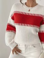 Colour-Block Striped Sweater with Relaxed Fit and Drop-Shoulder Design