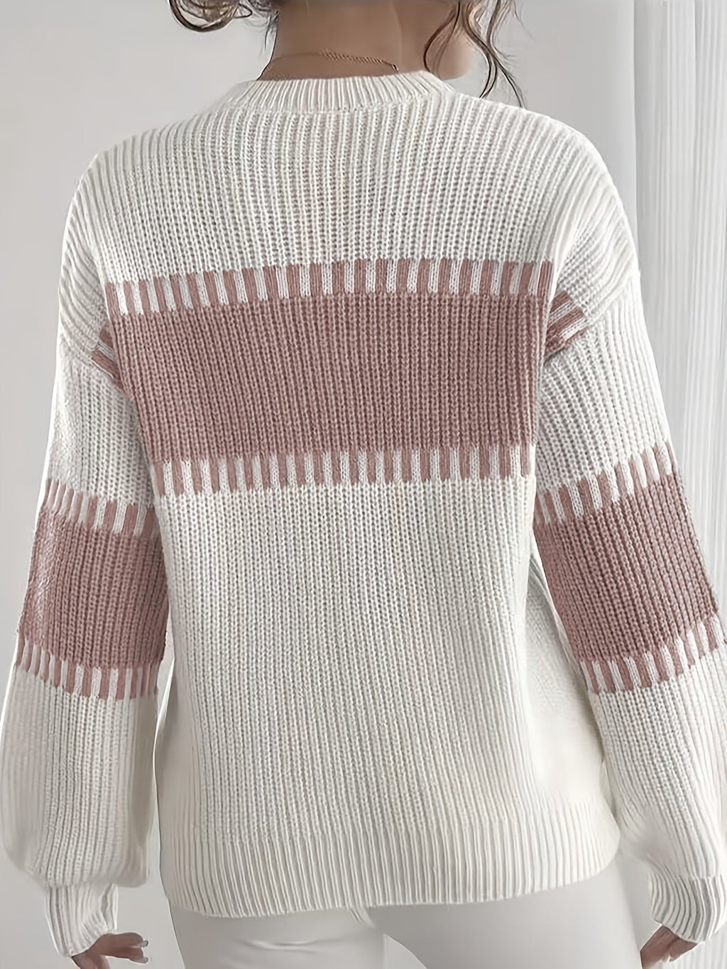 Colour-Block Striped Sweater with Relaxed Fit and Drop-Shoulder Design