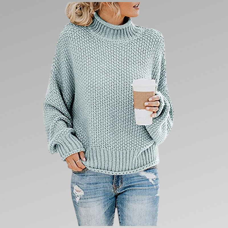 Women's Sweater with Turtleneck and Chunky Knit Pattern