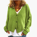 Knitted V-Neck Button Cardigan for Women with Long Sleeves and Oversized Fit