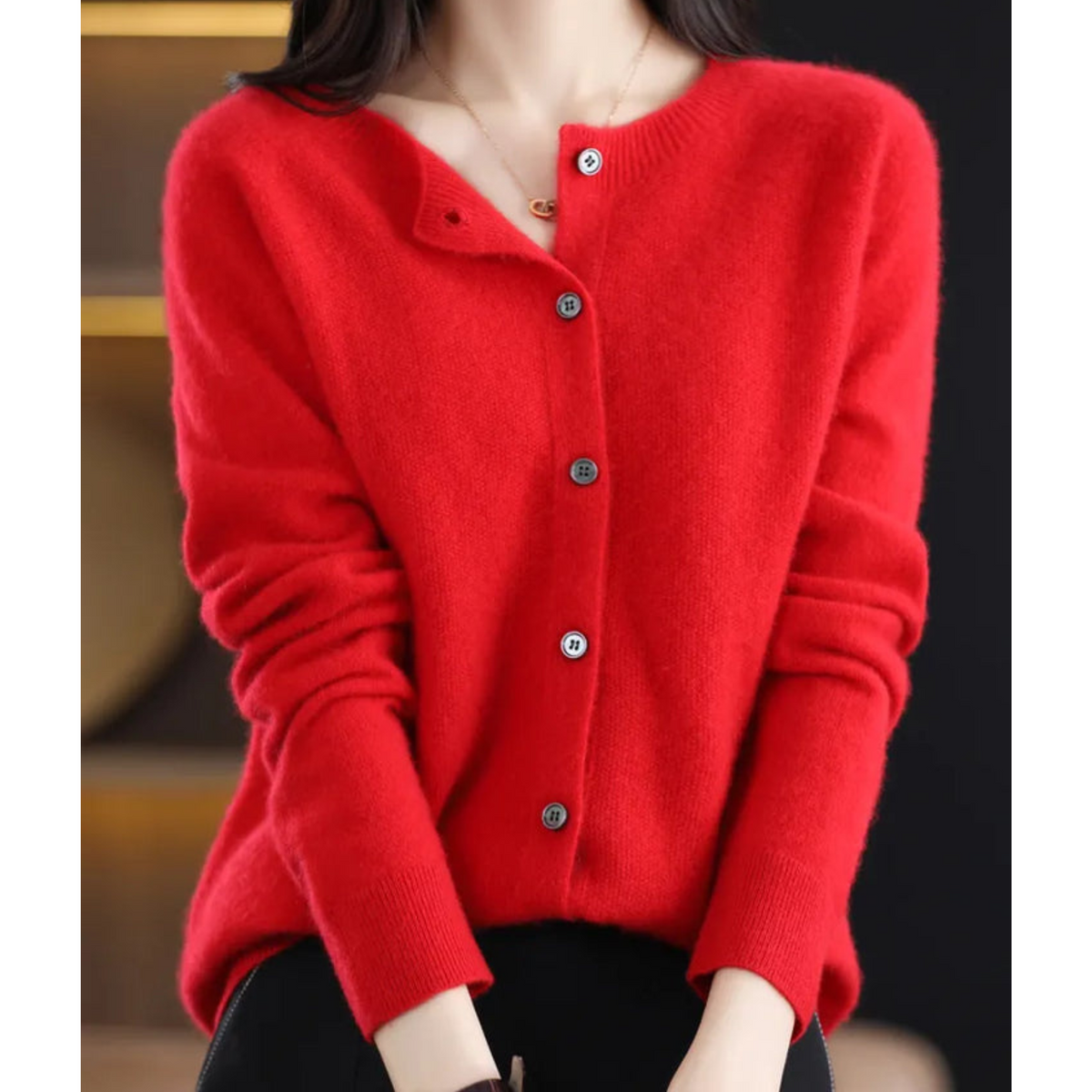 Elegant Women's V-Neck Cardigan Sweater with Button Details