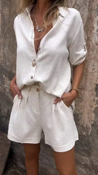 Terracotta Linen Short Jumpsuit for Women – Airy Design and Elegant Summer Style