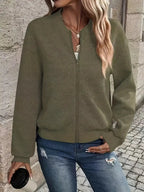 Women's Cardigan with Zip Front and Textured Pattern